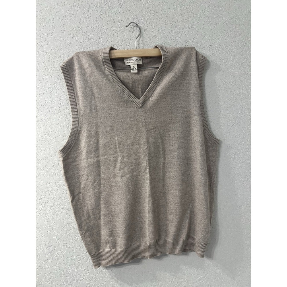 Pronto-Uomo L V-Neck Sweater Vest 100% Merino Wool Brown Grandpa Core Unisex